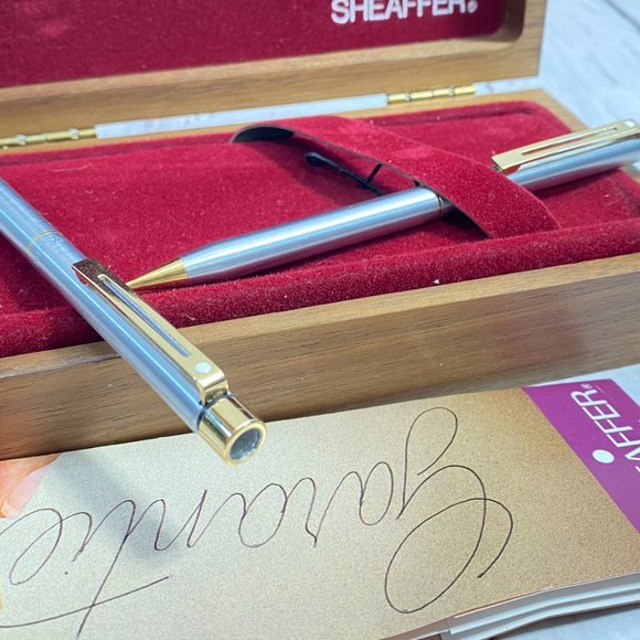SHEAFFER ball point pen and Mechanical Pencil set in case with original papers, - Picture 6 of 9